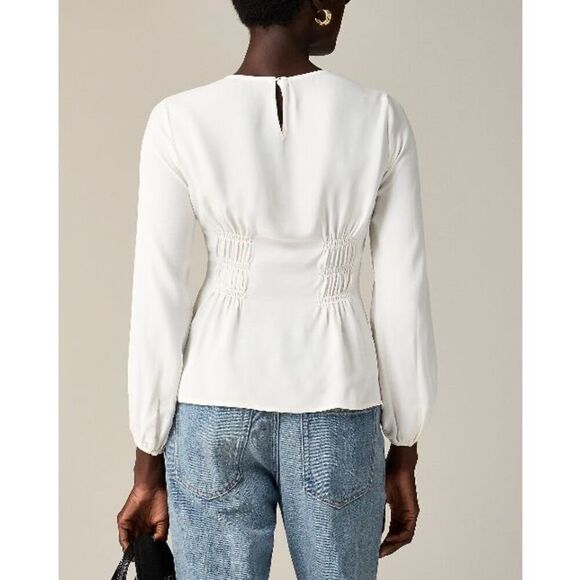 J.Crew Ivory Shirred-Waist Viscose Crepe Long Sleeve Top Size 8 NWT CF445 - Picture 3 of 9